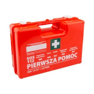 Apteczka przenośna zakładowa 330x245x125mm z wyposażeniem DIN13157 + maseczka
