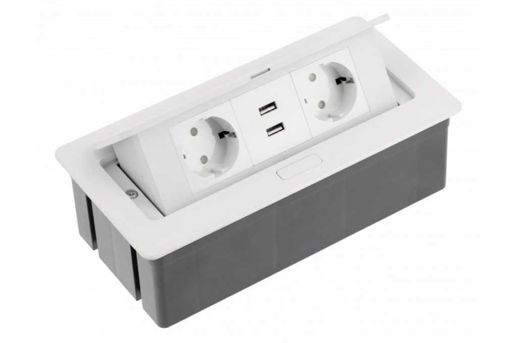Przedłużacz biurkowy GTV wpuszczany SOFT 2 gniazda 2 USB Biały
